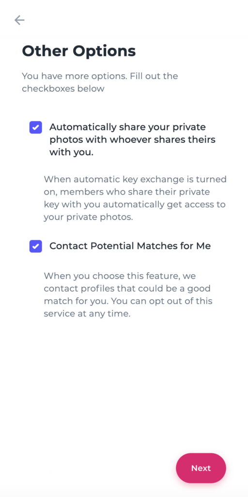 Ashley Madison signup options for private photos and potential matches