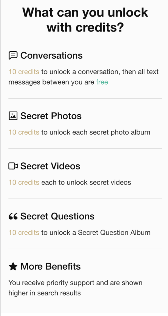 secret benefits credits 